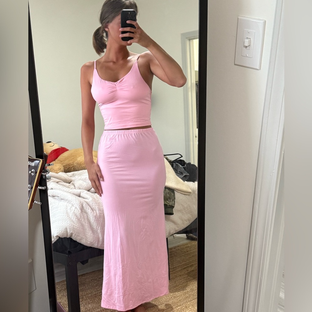 Pink two-piece maxi skirt set